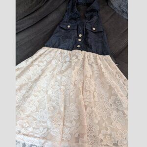 Cute Blue and White Lace Little Girls Dress Size 5/6 Halter Collar Style